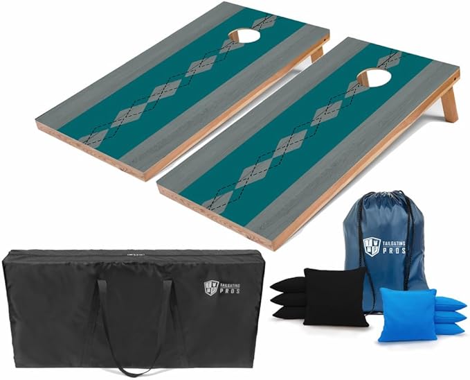 Tailgating Pros Regulation Cornhole Boards - 4'x2' Lightweight Wooden Retro and Classic Themed Cornhole Game w/Carrying Case & Set of 8 Corn Hole Bean Bags w/Tote