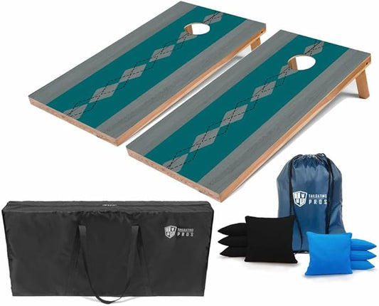 Tailgating Pros Regulation Cornhole Boards - 4'x2' Lightweight Wooden Retro and Classic Themed Cornhole Game w/Carrying Case & Set of 8 Corn Hole Bean Bags w/Tote