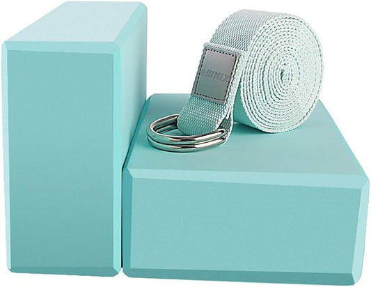 Yoga Blocks 2 Pack Set - (Yoga Block with 1 Yoga Strap) High Density Soft EVA Foam Block for Yoga, General Fitness, Pilates, Stretching and Toning Workouts