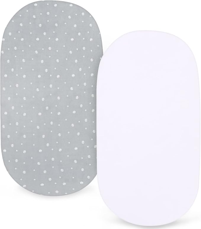 Baby Bassinet Sheets 15" x 30", Fit for Fisher Price Soothing Motions, Rock with Me, Soothing View, Luminate, Dream On Me Lacy, Regalo Baby Basics(Small) Bassinet, Ultra Soft,White & Grey Ball