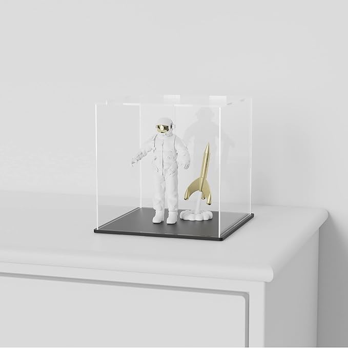 SVENJBB Acrylic Display Case, 9x9x9 Inch Acrylic Boxes for Display, Clear Display Cases with Matte Black Base and Lid for Collectibles