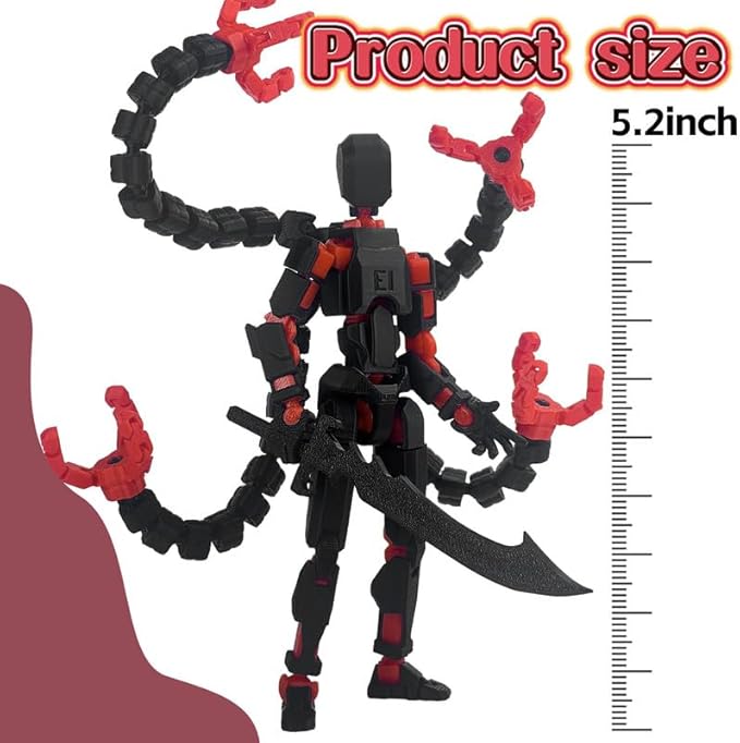 T13 Action Figure, Assembly Completed Dummy 13 Action Figures,T 13 3D Printed Toys - The Premium Action Figures for Sci-Fi Enthusiasts,Four Claws Robot (Black Red, 5.2 Inch)