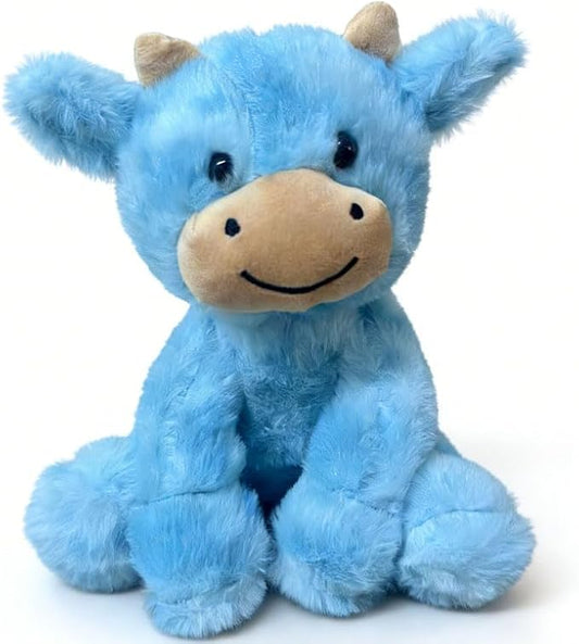 Cute Cow Plush Stuffed Animal Doll Toy 8 inch for Girls Boys (Siting Cow CAI Blue)