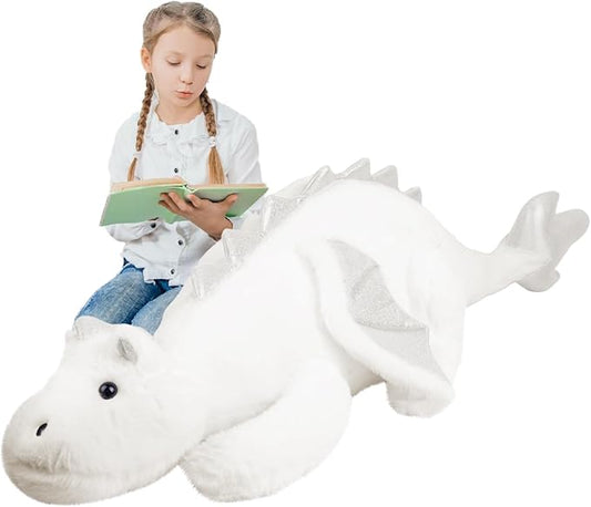 ARELUX Giant 52in 3Lb Big White Dragon Large Stuffed Animals Cute Plush Toy Fuzzy Jumbo Dinosaur Pillow Plushies with Wings Cuddly Soft Green Pterosaur Plushie for Friends Family Member