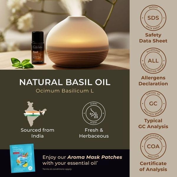 Basil & Lavender Essential Oil for Diffuser Set - Aromatherapy Grade Essential Oils Set - 2x0.34 fl oz - Gya Labs