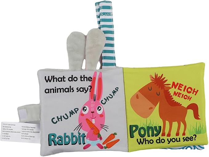 bebe mondo Bunny Baby Mirror Toy – Soft Crinkle Cloth Book for Tummy Time, Easter Baby Gift, Infant Sensory Toys 0-6-12 Months, Rabbit Touch & Feel Developmental Book, Shower Gift for Boys Girls