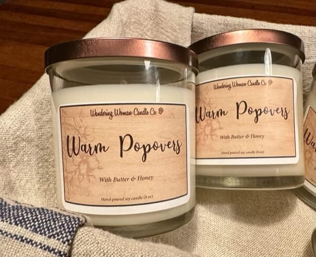 Wandering Woman Candle Company 8 oz Soy Wax Candle (Warm Popovers: Butter & Honey)