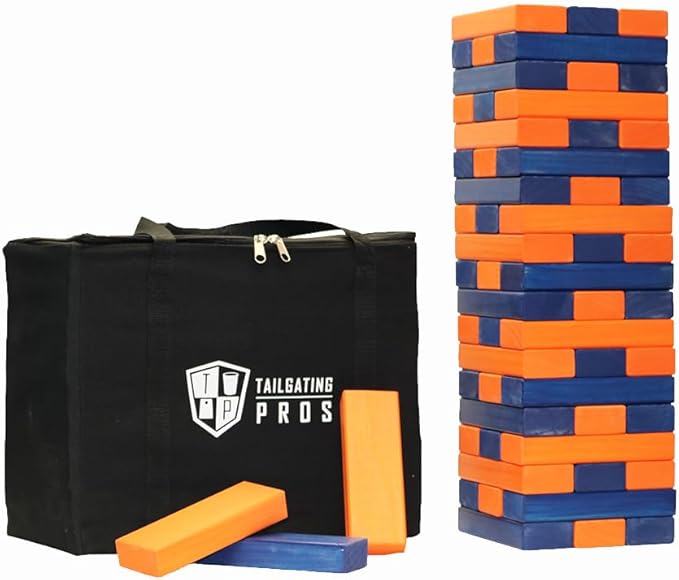 Tailgating Pros Premium Giant Toppling Timbers with Carrying Case – Choose Your Team Colors! Jumbo Outdoor Yard Game, Tower Grows to Over 5 Feet!