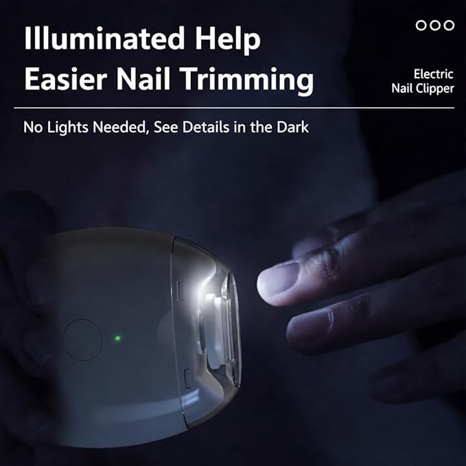 Electric Nail Clipper with Built-in LED Light, 3-Speed Cordless Nail Grinder Cutter, Mess-Free Nail Clippings Catcher, Portable for Fingernails & Toenails, Seniors, Kids & Travel