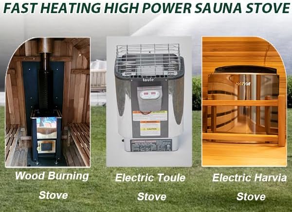 Smartmak Customized Outdoor Steam Sauna, 4-8 Person Canadian Hemlock/Red Cedar Wood Sauna Room, Traditional Saunas with 220V ETL-Certified Heater, Backrest Headrest, Rocks, Light Included, 195℉