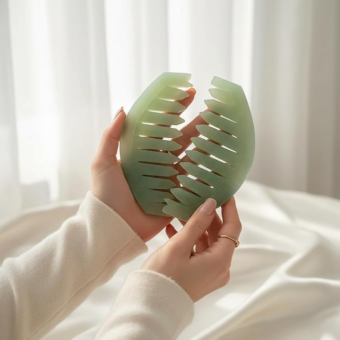 2Pcs Nature Jade Stone Massage Comb,Traditional Natural Jade Massager Acupuncture Head Therapy Trigger Point Treatment On Head Gua Sha Board Manual Scalp Massagers Massage Tools