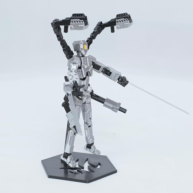 T13 Action Figure Set, 3D Printed Dummy 13, Titan 13 with 6 Arms, T 13 Multi-Jointed Movable, Lucky 13 Robot Desktop Decorations for Game Lovers Toys (Assembly Completed) (Gray)