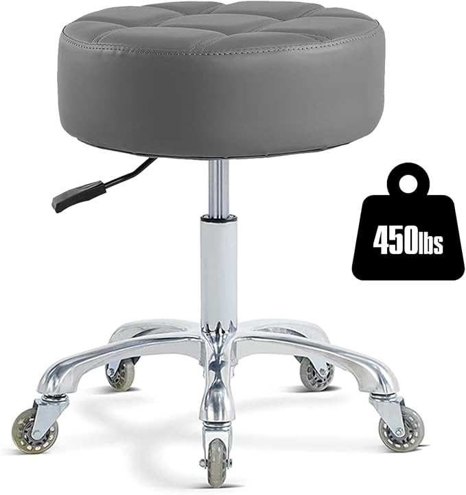 Ainilaily Rolling Stool with Wheels Adjustable Height, Roller Stool for Massage Medical Tattoo Spa Heavy Duty Swivel Desk (Super Thick Cushion, Grey)