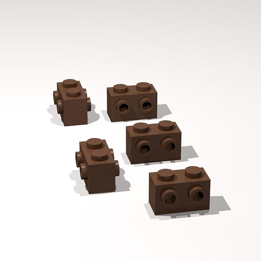 Classic Building Brick Bulk, Modified 1x2 with Studs on 2 Sides 260 Piece, Compatible with Lego Parts and Pieces: (Color:Brown)