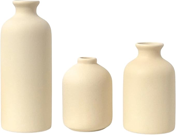 Small Ceramic Vase Set of 3,Modern Boho Farmhouse Flowers Vases | Decorative Vase for Dried Flowers,Pampas Grass,Home Decor,Shelf,Bathroom,Centerpiece for Entryway Table Distressed
