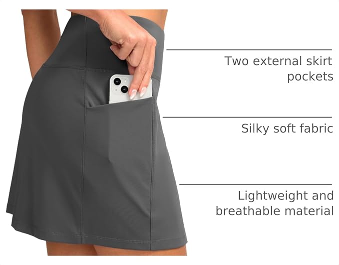Women's Golf Skirts Skort 4 Side Pockets High Waisted Stretchy Tennis Skirt | Silky Soft, Lightweight, Breathable, Built-in Mesh Shorts, High Waisted, Elastic waistband, Moisture-Wicking, Athletic