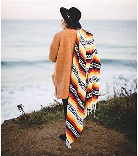 Open Road Goods Heavyweight Mexican Falsa Yoga Blanket, Extra Thick with Stripes - Great Beach, Picnic or Throw - Handmade (Sunflower)