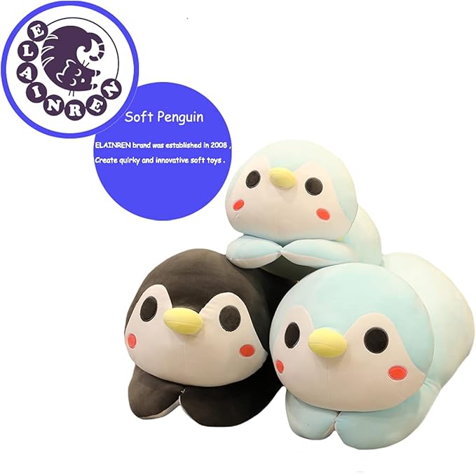 ELAINREN Super Fluffy Penguin Stuffed Pillow Ultra-Soft Gray Penguin Plush Hugging Pillow Adorable Anime Penguin Shape Plushie Cushion Decor Gifts/23.6''