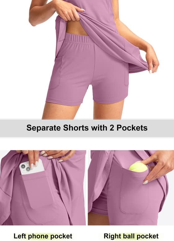 Viodia Women's Tennis Golf Dress with Shorts | Active, Exercise, Workout, Sports, Athletic, Dresses for Women, with Zipper Pockets