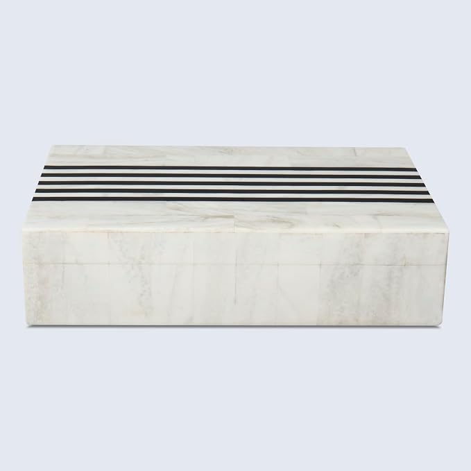 Handicrafts Home Large Decorative Storage Box with Lid – Black White Modern Storage Box, Remote Control Organizer for Coffee Table, Console & Living Room Decor – Mono Sprint 12 x 6 x 2