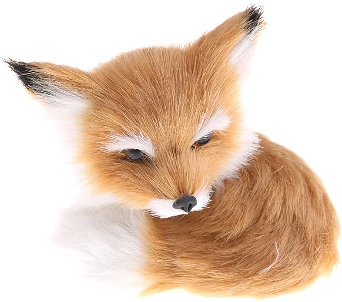 GUDVES Simulation Brown Fox Toy Furs Squatting Fox Model Home Decoration Animals World with Static Action Figures (Fox Toy)