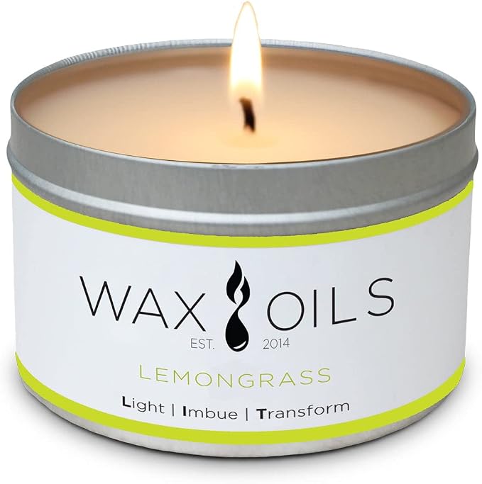 Wax and Oils Soy Wax Aromatherapy Scented Candles (Lemongrass) 8 Ounces. Single