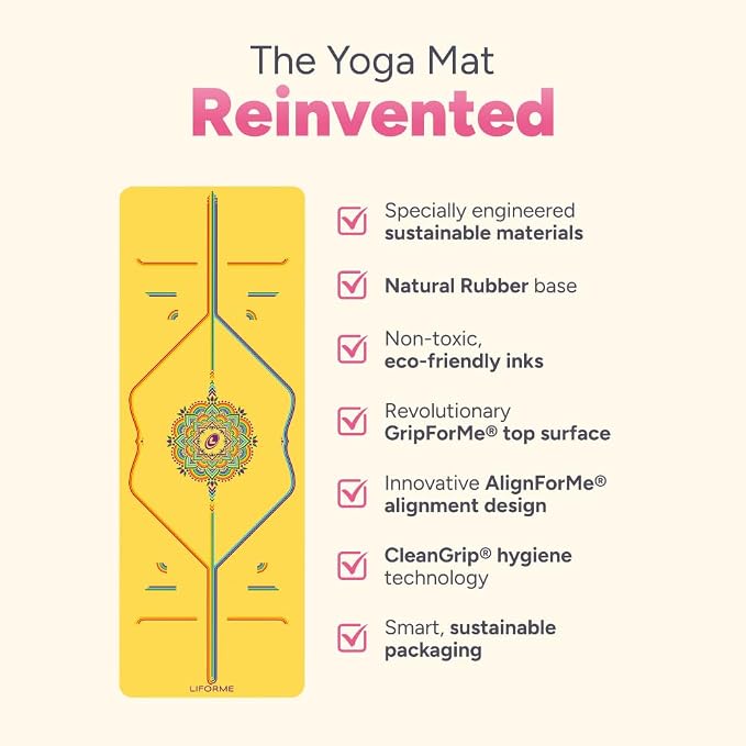 Liforme Travel Yoga mat – Patented Alignment System, Warrior-Like Grip, Non-Slip, Eco-Friendly, Ultra-Lightweight and Sweat Resistant, Made with Natural Rubber