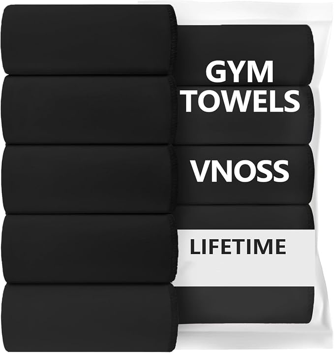 Microfiber Quick Dry Gym Towels, Lint Free Odor-Free Absorbent Fiber, Fast Drying, Men & Women Workout Gear for Body Sweat, Working Out Towel, Black, 5Pack - 16 * 27Inch
