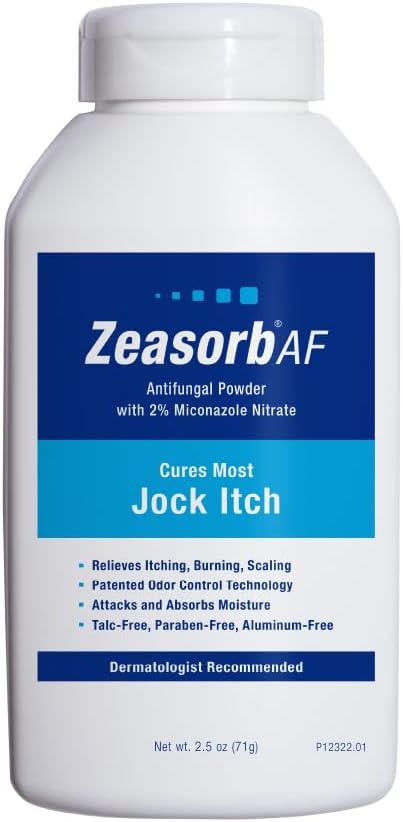 Zeasorb Super Absorbent Antifungal Treatment Powder for Jock Itch, Dermatologist Recommended, Attacks and Absorbs Moisture, Patented Odor Control Technology, with Bentonite Clay and Aloe, 2.5 oz