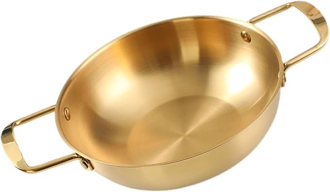 Korean Ramen Cooking Pot with Handle, Stainless Steel Everyday Pan, Stainless Steel Fast Heating Convenient Noodle Pot for Soup, Small Hot Pot 18cm/7.1in (Original Color) (Gold)