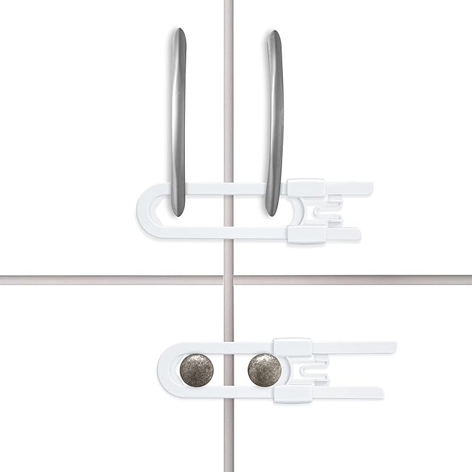 Vmaisi Baby Sliding Cabinet Locks - Adjustable U Shaped Child Safety Locks for Cabinets with Handles or Knobs, Childproof Latches for Kitchen Bathroom Storage Cupboards 4 Pack