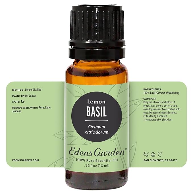 Edens Garden Basil- Lemon Essential Oil- 100% Pure Premium Grade, Undiluted, Natural, Therapeutic, Aromatherapy, The Best for Diffuser, Candle, Laundry, Humidifiers 10 ml (.33 fl oz)