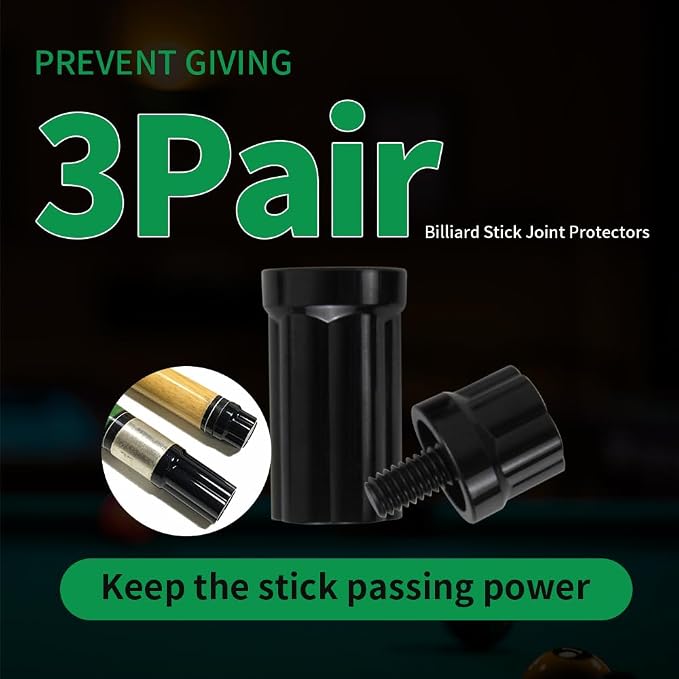 3 Pair Billiard Stick Joint Protectors, 5/16" x 3/4/8/9//10/11/14/18， Pool Cue Stick Protectors Threaded Joint Protectors Plastic Billiards Equipment