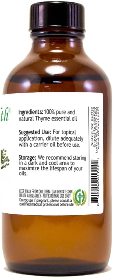 Thyme Essential Oil - 4 fl oz - Amber Glass Bottle w/Cap - 100% Pure Essential Oil - GreenHealth