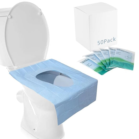 Toilet Seat Cover Disposable, 50 Pack XL Waterproof Covers Individually Wrapped for Adults and Kids Toddlers Potty Training Travel Accessories for Public Restrooms, Airplane
