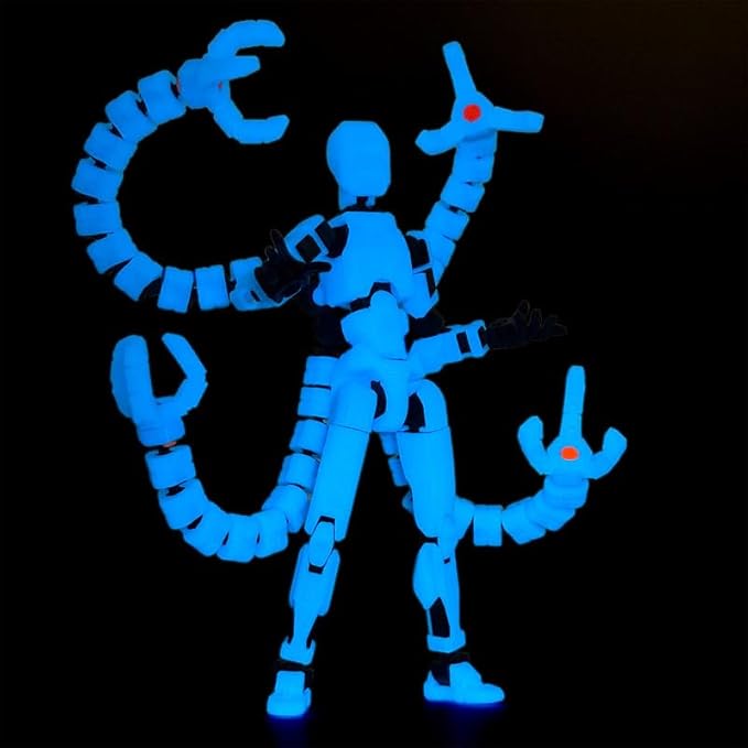 T13 Action Figure, Assembly Completed Dummy 13 Action Figures,T 13 3D Printed Toys - The Premium Action Figures for Sci-Fi Enthusiasts,Four Claws Robot (Blue - Glows in The Dark, 7.2 Inch)