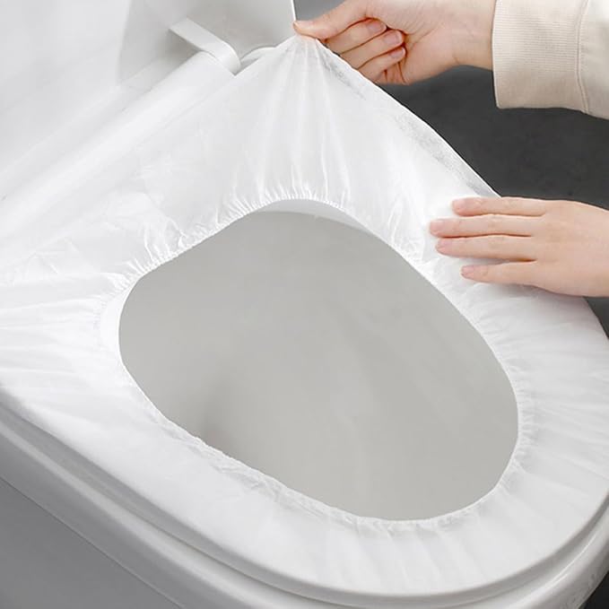 Disposable Toilet Seat Covers White Color 10pcs Waterproof Non-Woven Fabric Portable Toilet Seat Liners for Travel and Camping Suitable and Adults