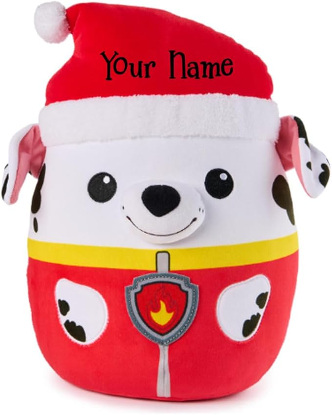 Personalized PAW Patrol Winter Holiday Puppy Squish Plush - 12 in (Personalized Marshall with Santa Hat)