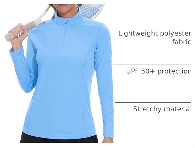 TACVASEN Women's Quarter Zip Pullover Golf Shirts UPF 50+ Long Sleeve Sun Shirts UV Protection Workout Tops