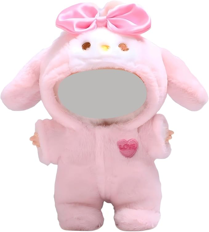 Pink Bunny Clothes for Doll, 17cm Clothes Set for Dolls, Cute Doll Keychain Accessories, Furry Faking Animal Style Outfit for 15 / 17cm Doll's Jumpsuit