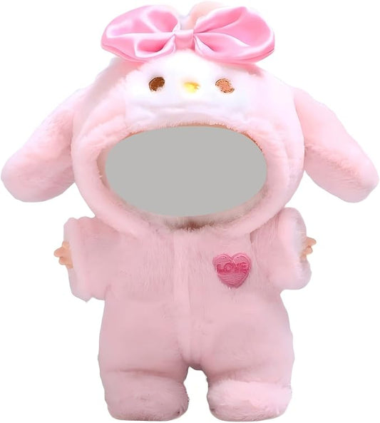 Pink Bunny Clothes for Doll, 17cm Clothes Set for Dolls, Cute Doll Keychain Accessories, Furry Faking Animal Style Outfit for 15 / 17cm Doll's Jumpsuit