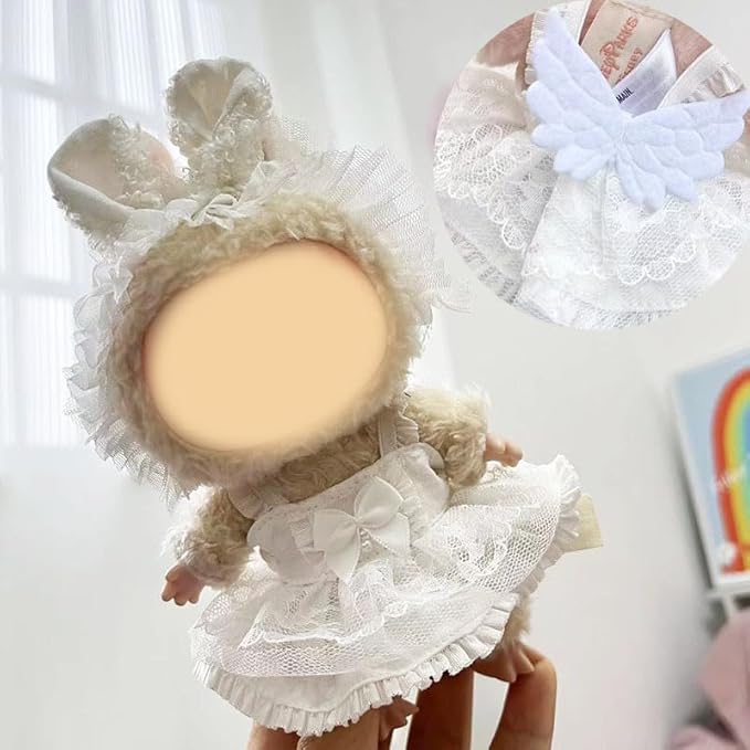 17cm Doll Clothes(NO Doll), Cute Dolls Outfit Accessories with White Dress, Bunny Headband Small Kawaii Clothes Set for Dolls (Style 21)