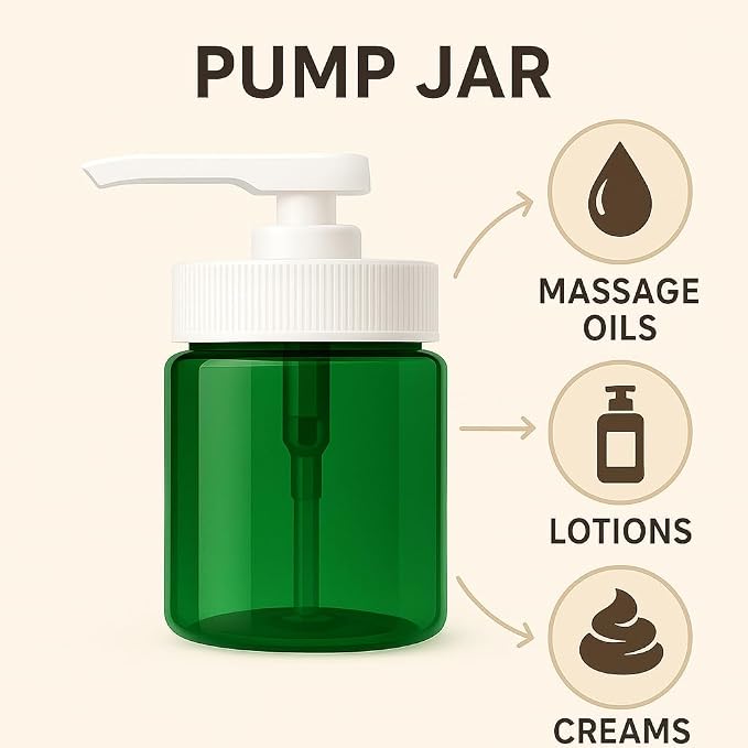 Royal Massage 16oz Refillable Pump Jar with Locking Dip Tube Dispenser – BPA-Free Plastic Container for Massage Oils, Lotions, Creams – Ribbed Lid Wide-Mouth Jar – Durable & Reusable (Clear/White, 3)