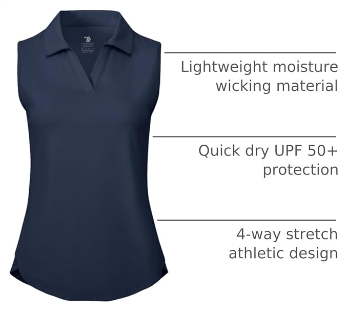 BGOWATU Women's Sleeveless Golf Polo Shirts Collared V Neck Tennis Tank Tops UPF 50+ Quick Dry Lightweight