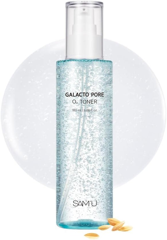 SAM'U Galacto Pore O2 Toner, Hydrating & Pore-Refining, Oxygen Bubble Galactomyces Toner, Exfoliating for Sebum Control & Suitable for All Skin Types, Korean Toners, 6.08 Fl. Oz