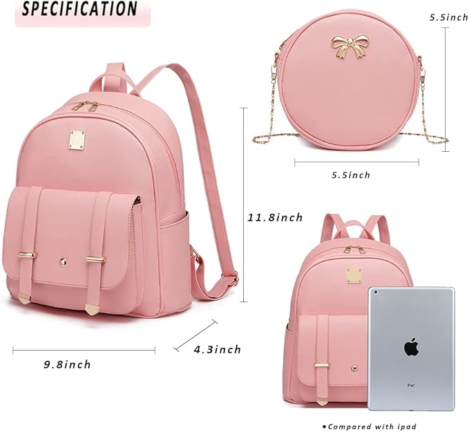 MACCINELO Cute Leather Mini Backpack Purse for Women Bowknot Small Backpack for Girls gift Rucksack Ladies Shoulder Bag 3pcs