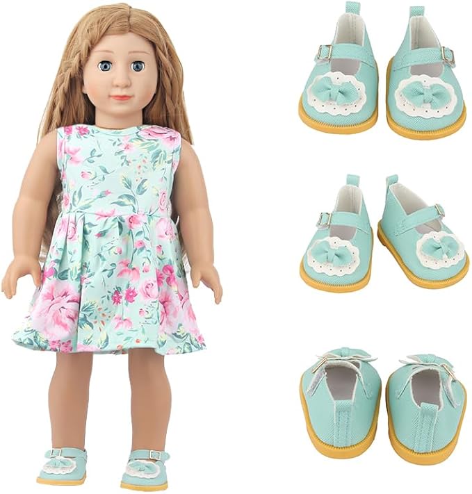 Doll Shoes for 18 Inch American Dolls, Includes 7 Doll Shoes ( Random from 20 ) and 2 Doll Socks, Fashion Princess Shoes Boots Leather Shoes Canvas Sneaker, Gifts for Little Kids