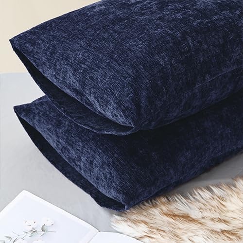 CaliTime Decorative Standard Throw Pillow Covers 26 X 20 Inches Navy Blue | Pack of 2, Cozy Chenille Cushion Cases for Sofa Bed Living Room Farmhouse Home