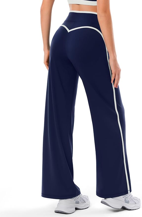 Women's Wide Leg Yoga Pants with Side Stripe, High Waisted Color Block String Lounge Pants, Workout Flowy Track Pants with Pockets