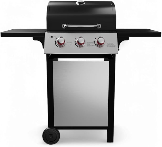 GasOne GP-1030S One 3 Burner Stainless Steel– Outdoor Cabinet Style with Wheels-High-Temperature Paint Coating Gas BBQ Grill – Elegant and Luxurious Design, Black